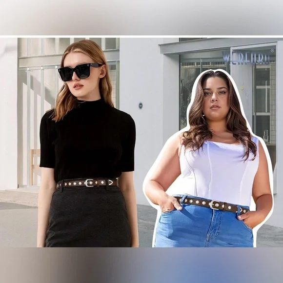 Women’s Brown Leather Belt with Silver Accents - Picture 4 of 6